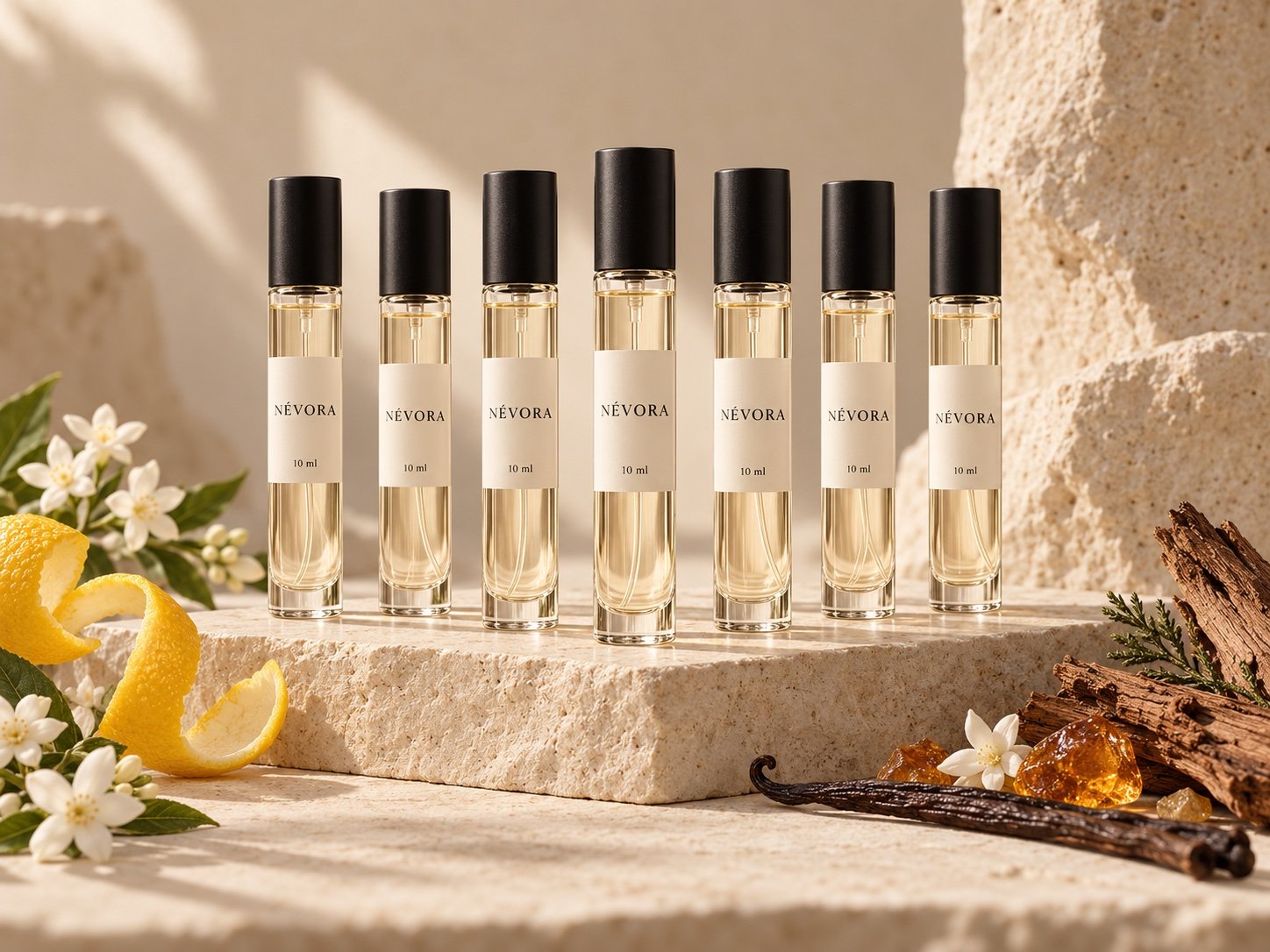 Sept flacons décants NÉVORA de 10 ml